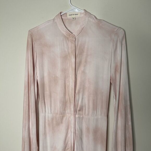 Cloth & Stone Shirt Dress Womens XS Banded Collar Curved Hem Button Front Pink - Picture 5 of 11